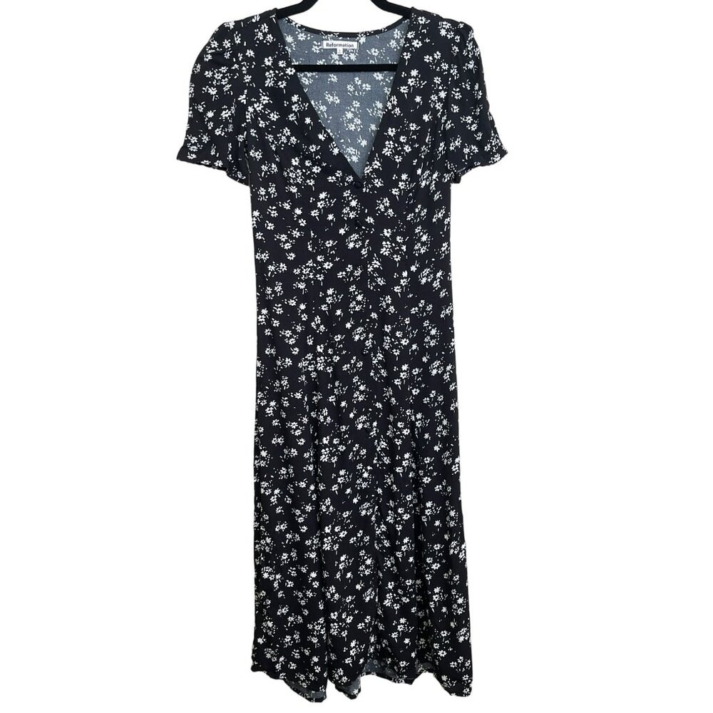 Reformation Black Floral Midi Dress